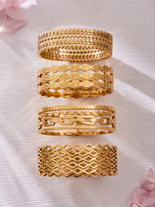 316L Stainless Steel 18K Gold PVD Hollow Texture Wide Bangle - Vintage Hollow Texture Wide Bangle Wholesale Stainless Steel Jewelry - Sensitive Skin Friendly - Detail 14