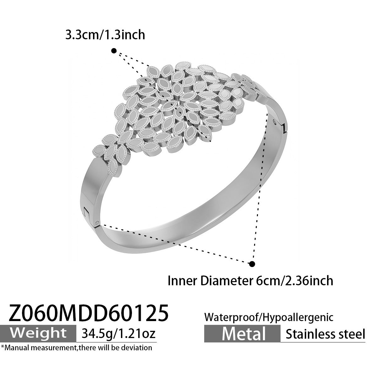 316L Stainless Steel 18K Gold PVD Hollow Texture Wide Bangle - Vintage Hollow Texture Wide Bangle Wholesale Stainless Steel Jewelry - Sensitive Skin Friendly - Detail 4
