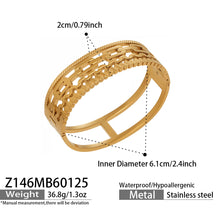 316L Stainless Steel 18K Gold PVD Hollow Texture Wide Bangle - Vintage Hollow Texture Wide Bangle Wholesale Stainless Steel Jewelry - Sensitive Skin Friendly - Detail 5