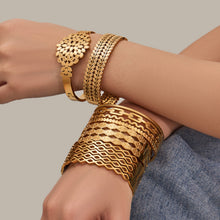 316L Stainless Steel 18K Gold PVD Hollow Texture Wide Bangle - Vintage Hollow Texture Wide Bangle Wholesale Stainless Steel Jewelry - Sensitive Skin Friendly - Detail 6