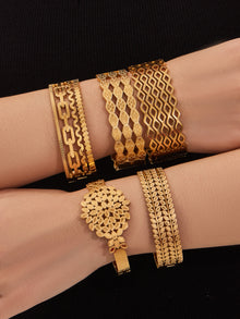316L Stainless Steel 18K Gold PVD Hollow Texture Wide Bangle - Vintage Hollow Texture Wide Bangle Wholesale Stainless Steel Jewelry - Sensitive Skin Friendly - Detail 7