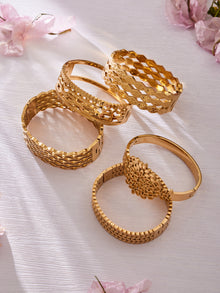 316L Stainless Steel 18K Gold PVD Hollow Texture Wide Bangle - Vintage Hollow Texture Wide Bangle Wholesale Stainless Steel Jewelry - Sensitive Skin Friendly - Detail 9