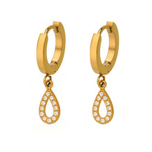 316L Stainless Steel 18K Gold PVD Hollow Waterdrop Pave Zircon Hoop Earrings - Hollow Waterdrop, Pave Zircon, Elegant, Modern, Gold Wholesale Stainless Steel Jewelry - Sensitive Skin Friendly - Detail 4