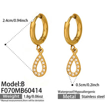 316L Stainless Steel 18K Gold PVD Hollow Waterdrop Pave Zircon Hoop Earrings - Hollow Waterdrop, Pave Zircon, Elegant, Modern, Gold Wholesale Stainless Steel Jewelry - Sensitive Skin Friendly - Detail 6