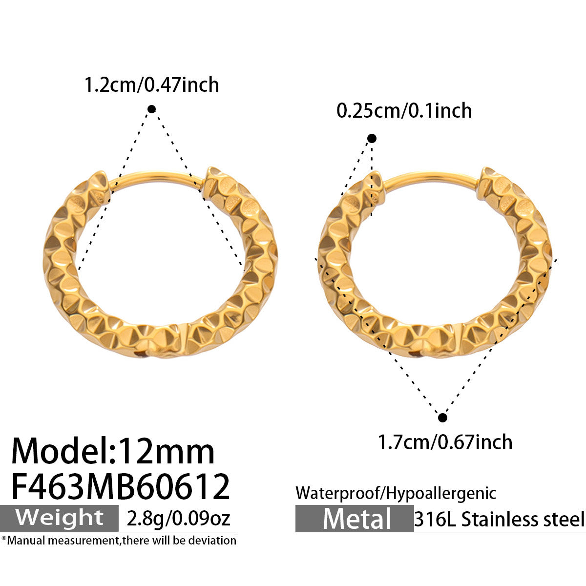 316L Stainless Steel 18K Gold PVD Hoop Earrings - Vintage Gold Hoop Wholesale Stainless Steel Jewelry - Sensitive Skin Friendly - Detail 11