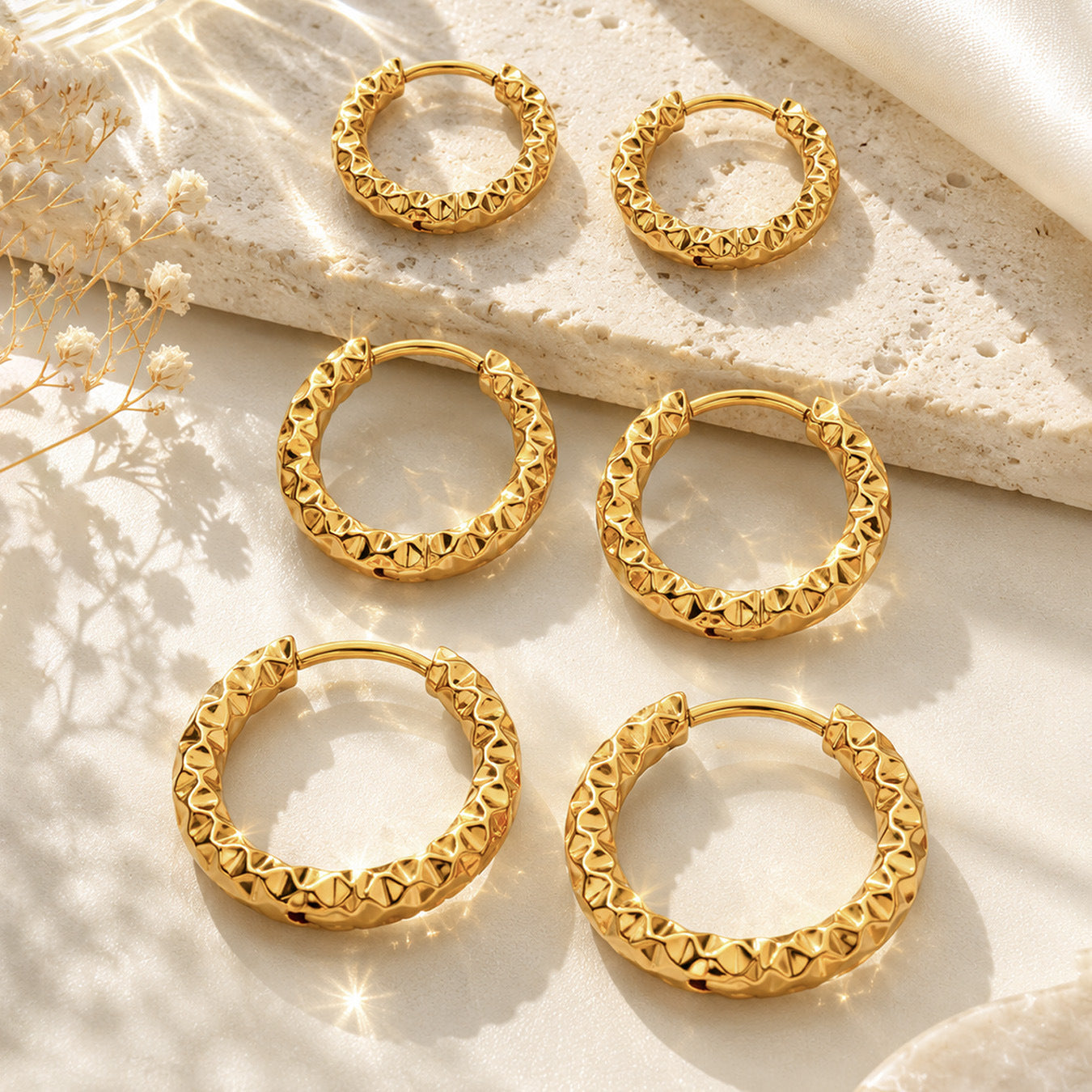 316L Stainless Steel 18K Gold PVD Hoop Earrings - Vintage Gold Hoop Wholesale Stainless Steel Jewelry - Sensitive Skin Friendly - Detail 13