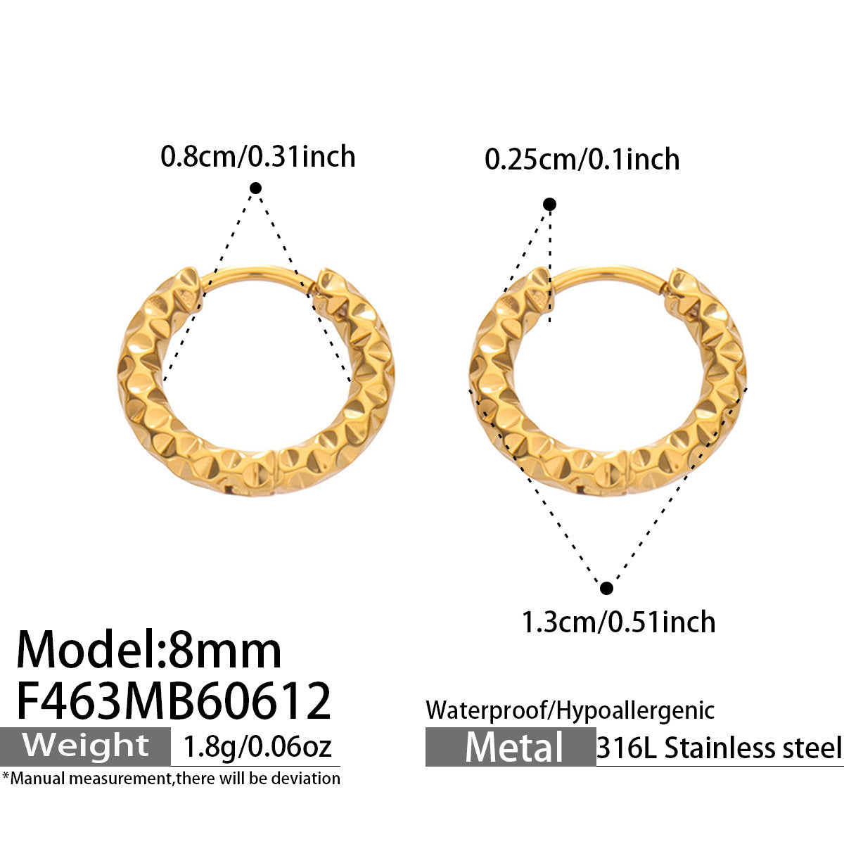 316L Stainless Steel 18K Gold PVD Hoop Earrings - Vintage Gold Hoop Wholesale Stainless Steel Jewelry - Sensitive Skin Friendly - Detail 14