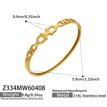 316L Stainless Steel 18K Gold PVD Horseshoe Buckle Chain Bangle - Trendy, Horseshoe Buckle, Chain Bangle, Gold, Steel, Modern, Geometric Wholesale Stainless Steel Jewelry - Sensitive Skin Friendly - Detail 10