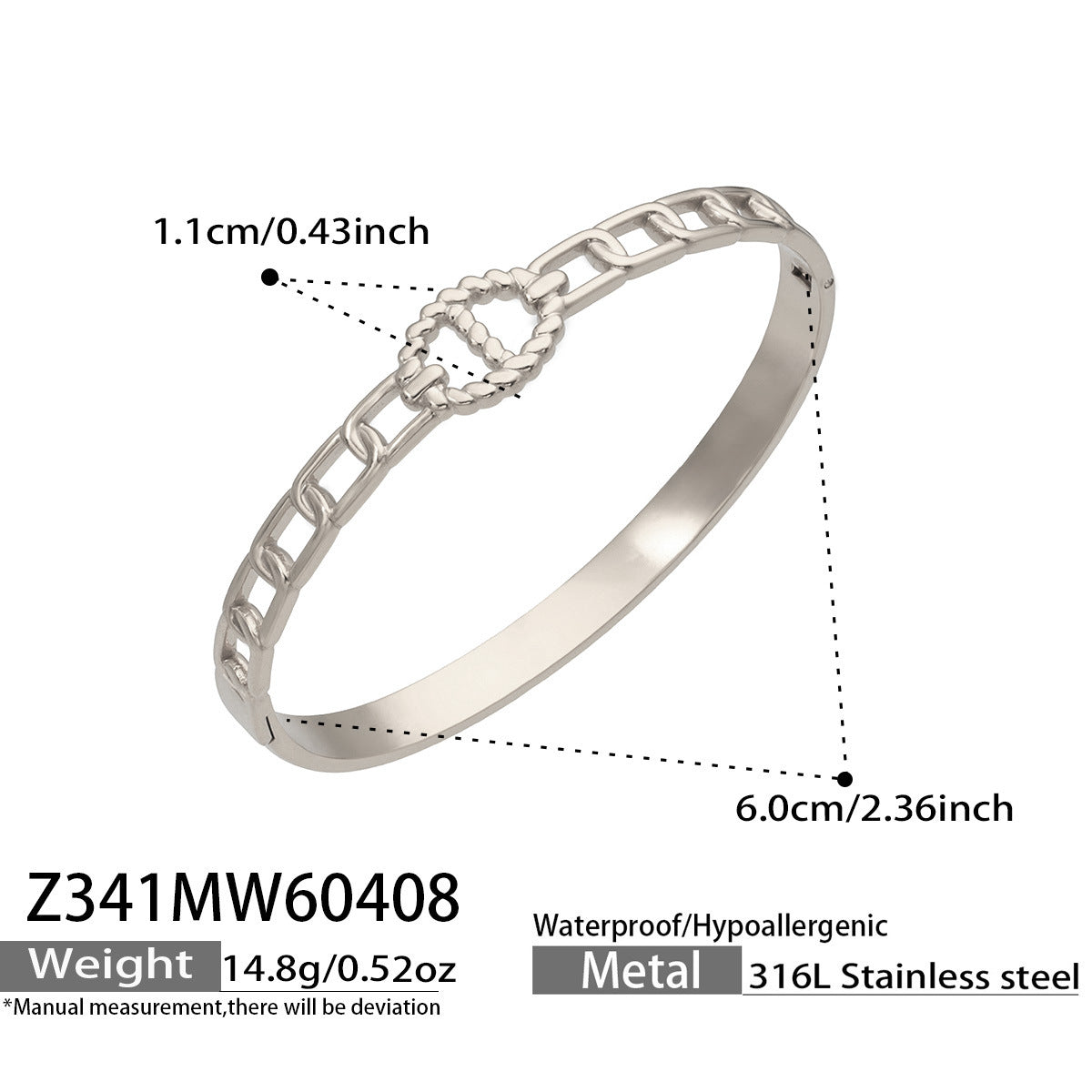 316L Stainless Steel 18K Gold PVD Horseshoe Buckle Chain Bangle - Trendy, Horseshoe Buckle, Chain Bangle, Gold, Steel, Modern, Geometric Wholesale Stainless Steel Jewelry - Sensitive Skin Friendly - Detail 11