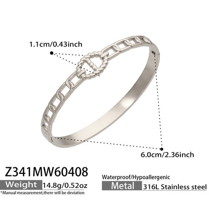 316L Stainless Steel 18K Gold PVD Horseshoe Buckle Chain Bangle - Trendy, Horseshoe Buckle, Chain Bangle, Gold, Steel, Modern, Geometric Wholesale Stainless Steel Jewelry - Sensitive Skin Friendly - Detail 11