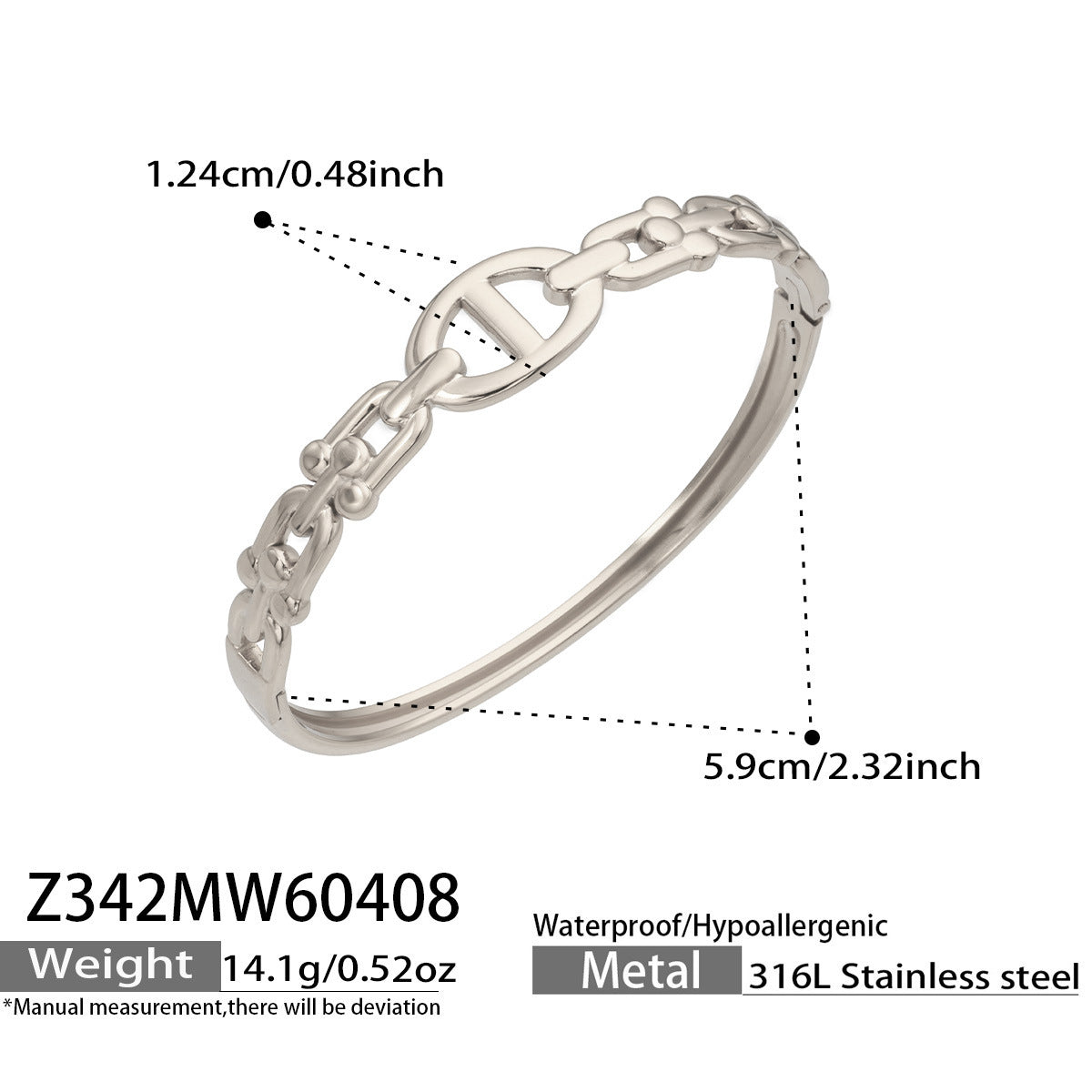 316L Stainless Steel 18K Gold PVD Horseshoe Buckle Chain Bangle - Trendy, Horseshoe Buckle, Chain Bangle, Gold, Steel, Modern, Geometric Wholesale Stainless Steel Jewelry - Sensitive Skin Friendly - Detail 14
