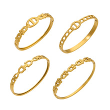316L Stainless Steel 18K Gold PVD Horseshoe Buckle Chain Bangle - Trendy, Horseshoe Buckle, Chain Bangle, Gold, Steel, Modern, Geometric Wholesale Stainless Steel Jewelry - Sensitive Skin Friendly - Detail 18