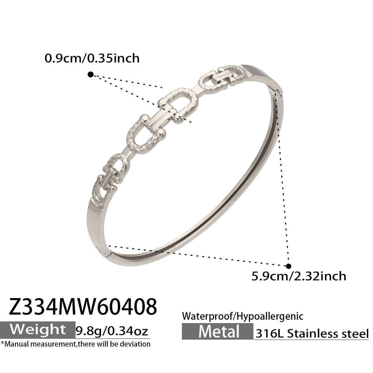 316L Stainless Steel 18K Gold PVD Horseshoe Buckle Chain Bangle - Trendy, Horseshoe Buckle, Chain Bangle, Gold, Steel, Modern, Geometric Wholesale Stainless Steel Jewelry - Sensitive Skin Friendly - Detail 19