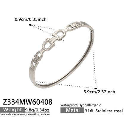 316L Stainless Steel 18K Gold PVD Horseshoe Buckle Chain Bangle - Trendy, Horseshoe Buckle, Chain Bangle, Gold, Steel, Modern, Geometric Wholesale Stainless Steel Jewelry - Sensitive Skin Friendly - Detail 19