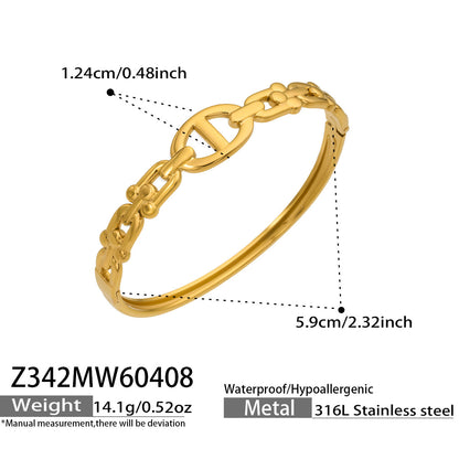 316L Stainless Steel 18K Gold PVD Horseshoe Buckle Chain Bangle - Trendy, Horseshoe Buckle, Chain Bangle, Gold, Steel, Modern, Geometric Wholesale Stainless Steel Jewelry - Sensitive Skin Friendly - Detail 6