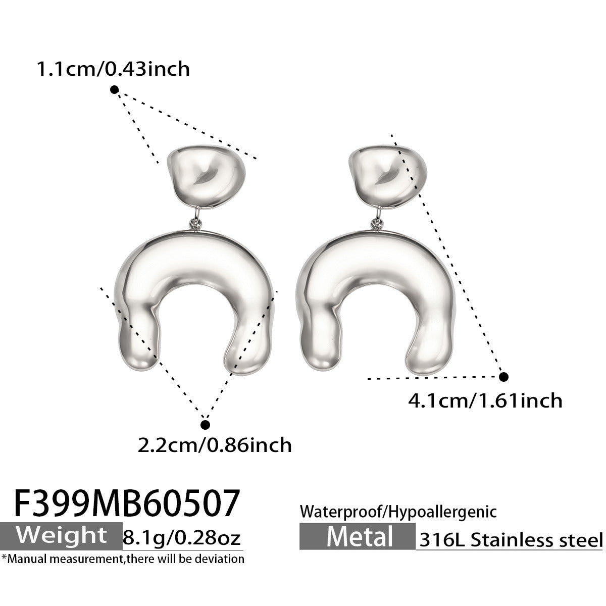 316L Stainless Steel 18K Gold PVD Horseshoe Earrings - Horseshoe Design U-Shape Modern Minimalist Wholesale Stainless Steel Jewelry - Sensitive Skin Friendly - Detail 5