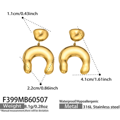316L Stainless Steel 18K Gold PVD Horseshoe Earrings - Horseshoe Design U-Shape Modern Minimalist Wholesale Stainless Steel Jewelry - Sensitive Skin Friendly - Detail 8
