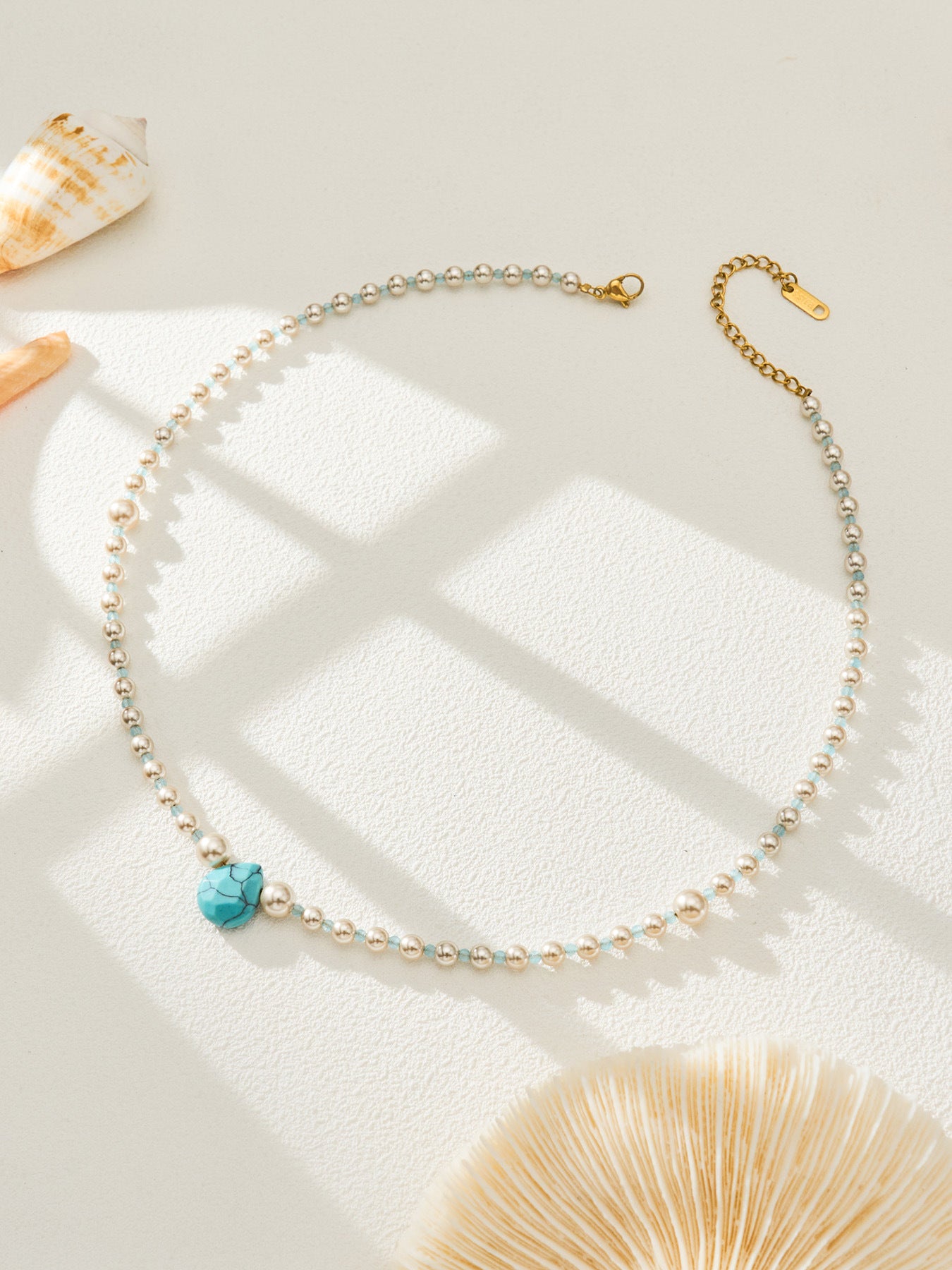 316L Stainless Steel 18K Gold PVD Imitation Pearl & Colorful Agate Pendant Necklace - Imitation Pearl, Colorful Agate, French Style, Delicate, Clavicle Wholesale Stainless Steel Jewelry - Sensitive Skin Friendly - Detail 10