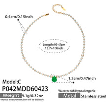 316L Stainless Steel 18K Gold PVD Imitation Pearl & Colorful Agate Pendant Necklace - Imitation Pearl, Colorful Agate, French Style, Delicate, Clavicle Wholesale Stainless Steel Jewelry - Sensitive Skin Friendly - Detail 13