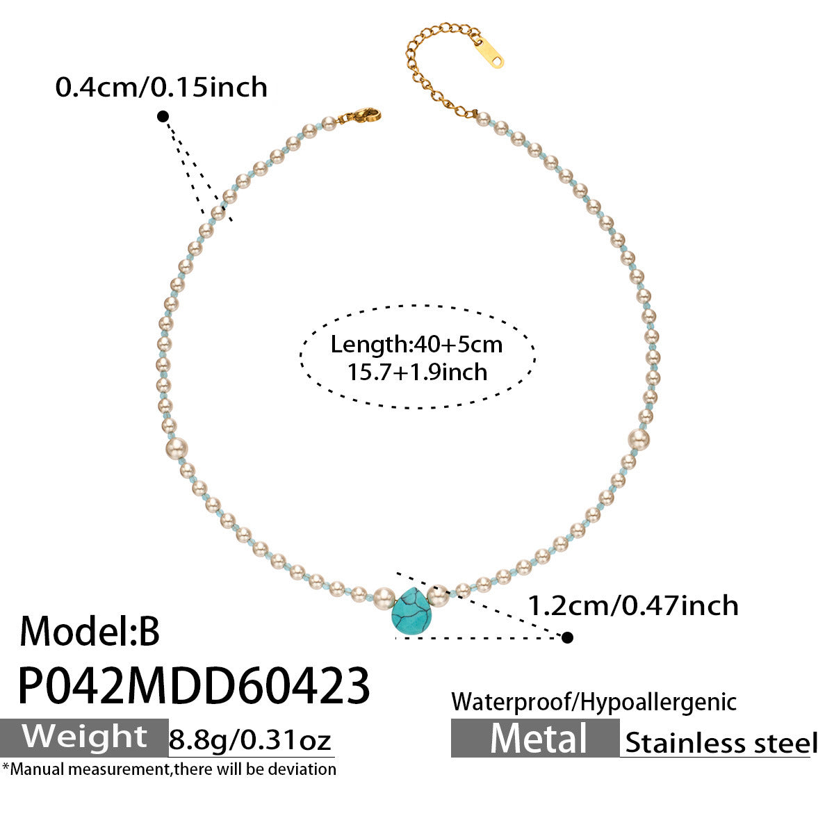316L Stainless Steel 18K Gold PVD Imitation Pearl & Colorful Agate Pendant Necklace - Imitation Pearl, Colorful Agate, French Style, Delicate, Clavicle Wholesale Stainless Steel Jewelry - Sensitive Skin Friendly - Detail 14
