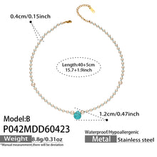 316L Stainless Steel 18K Gold PVD Imitation Pearl & Colorful Agate Pendant Necklace - Imitation Pearl, Colorful Agate, French Style, Delicate, Clavicle Wholesale Stainless Steel Jewelry - Sensitive Skin Friendly - Detail 14