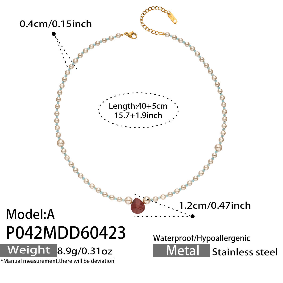 316L Stainless Steel 18K Gold PVD Imitation Pearl & Colorful Agate Pendant Necklace - Imitation Pearl, Colorful Agate, French Style, Delicate, Clavicle Wholesale Stainless Steel Jewelry - Sensitive Skin Friendly - Detail 15