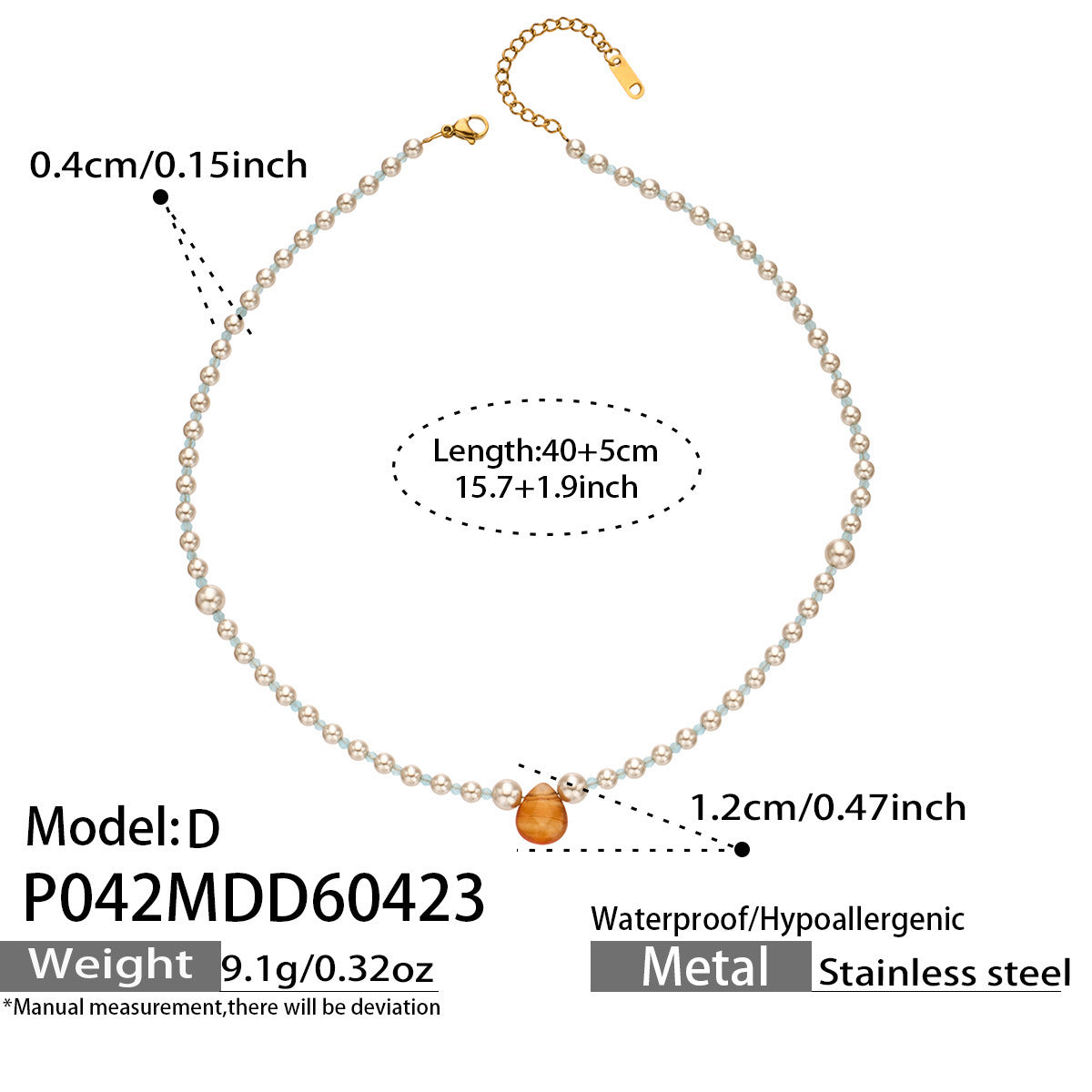 316L Stainless Steel 18K Gold PVD Imitation Pearl & Colorful Agate Pendant Necklace - Imitation Pearl, Colorful Agate, French Style, Delicate, Clavicle Wholesale Stainless Steel Jewelry - Sensitive Skin Friendly - Detail 2