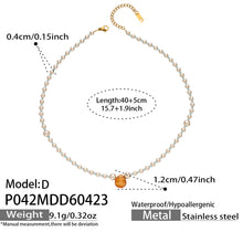 316L Stainless Steel 18K Gold PVD Imitation Pearl & Colorful Agate Pendant Necklace - Imitation Pearl, Colorful Agate, French Style, Delicate, Clavicle Wholesale Stainless Steel Jewelry - Sensitive Skin Friendly - Detail 2