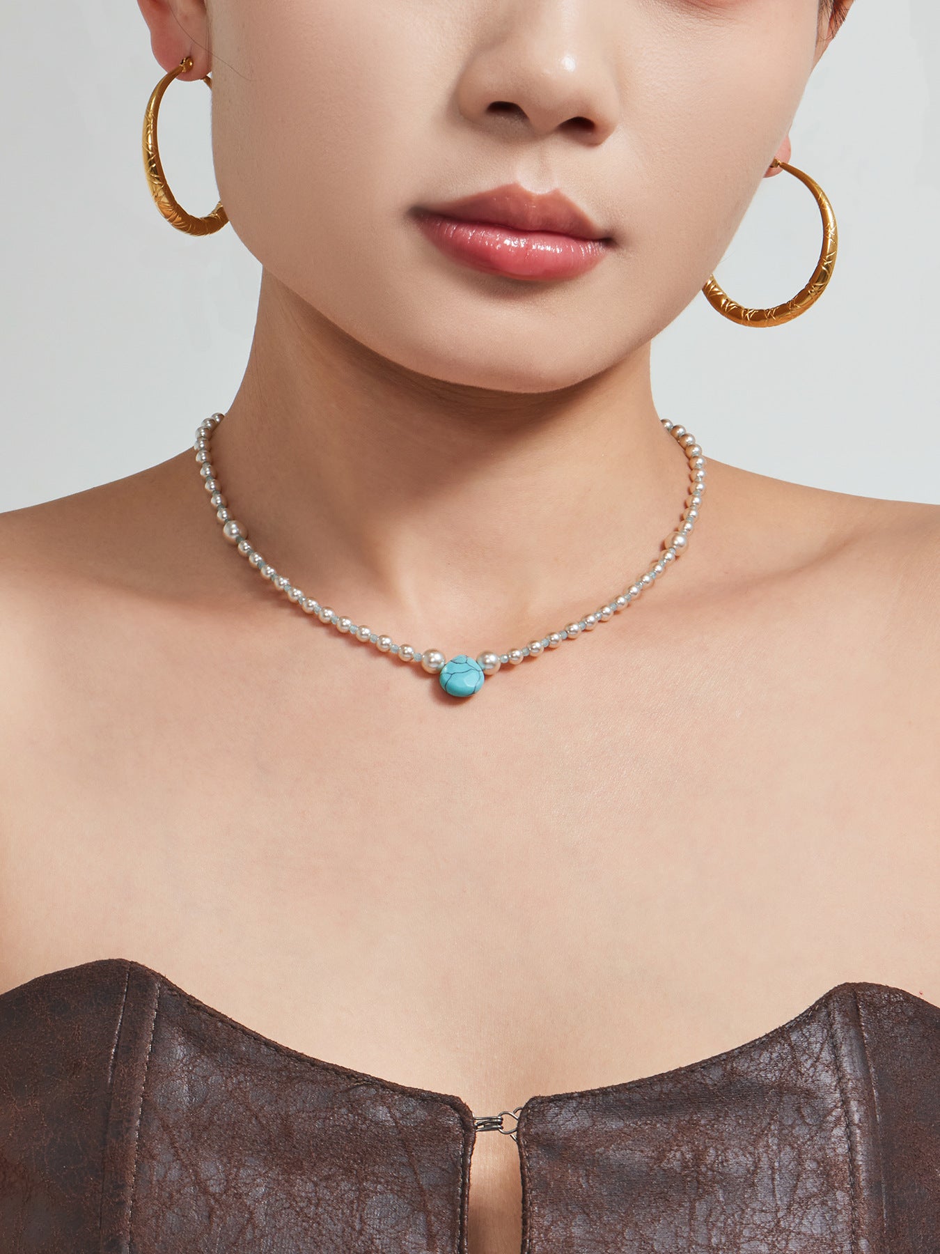 316L Stainless Steel 18K Gold PVD Imitation Pearl & Colorful Agate Pendant Necklace - Imitation Pearl, Colorful Agate, French Style, Delicate, Clavicle Wholesale Stainless Steel Jewelry - Sensitive Skin Friendly - Detail 4