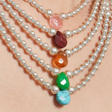 316L Stainless Steel 18K Gold PVD Imitation Pearl & Colorful Agate Pendant Necklace - Imitation Pearl, Colorful Agate, French Style, Delicate, Clavicle Wholesale Stainless Steel Jewelry - Sensitive Skin Friendly - Detail 6