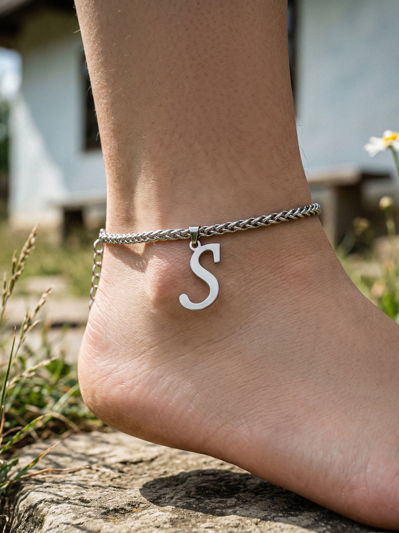 316L Stainless Steel 18K Gold PVD Initial Letter Minimalist Anklet - Initial Letter, Minimalist, Steel Finish, Personalized Anklet, Modern Wholesale Stainless Steel Jewelry - Sensitive Skin Friendly - Detail 15