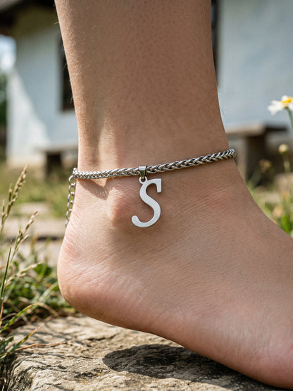 316L Stainless Steel 18K Gold PVD Initial Letter Minimalist Anklet - Initial Letter, Minimalist, Steel Finish, Personalized Anklet, Modern Wholesale Stainless Steel Jewelry - Sensitive Skin Friendly - Detail 15
