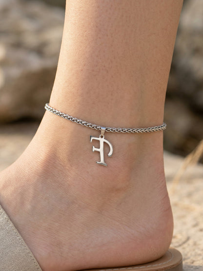 316L Stainless Steel 18K Gold PVD Initial Letter Minimalist Anklet - Initial Letter, Minimalist, Steel Finish, Personalized Anklet, Modern Wholesale Stainless Steel Jewelry - Sensitive Skin Friendly - Detail 17