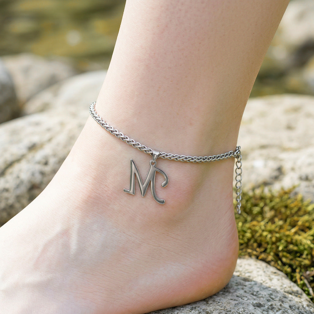 316L Stainless Steel 18K Gold PVD Initial Letter Minimalist Anklet - Initial Letter, Minimalist, Steel Finish, Personalized Anklet, Modern Wholesale Stainless Steel Jewelry - Sensitive Skin Friendly - Detail 4