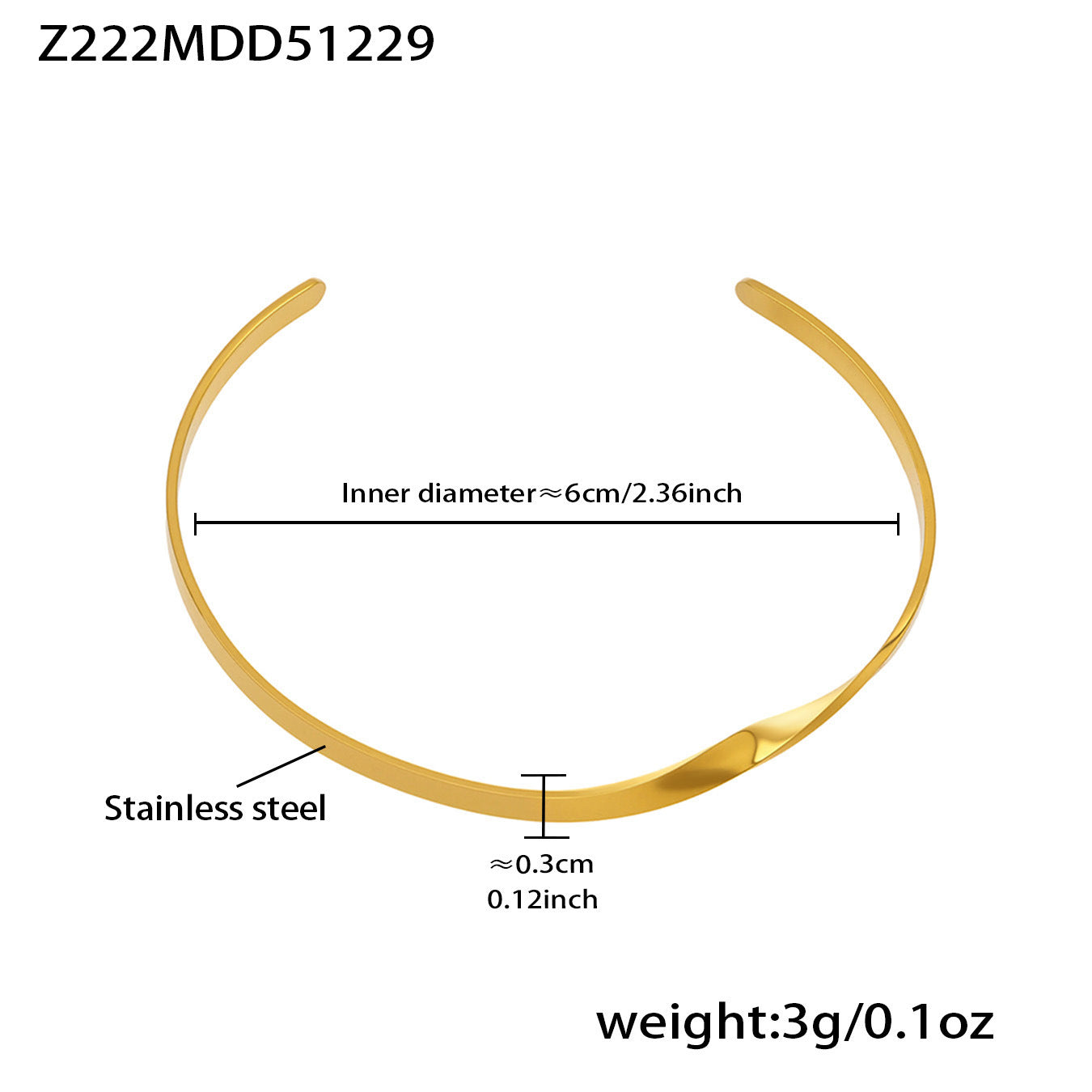 316L Stainless Steel 18K Gold PVD Interlocking Heart Hollow Geometric Bangle - Interlocking Heart, Hollow Design, Geometric, Minimalist, Modern Bangle Wholesale Stainless Steel Jewelry - Sensitive Skin Friendly - Detail 11