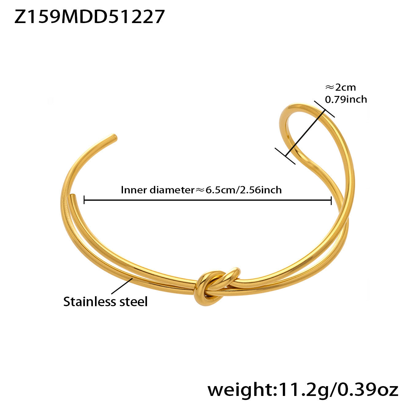 316L Stainless Steel 18K Gold PVD Interlocking Heart Hollow Geometric Bangle - Interlocking Heart, Hollow Design, Geometric, Minimalist, Modern Bangle Wholesale Stainless Steel Jewelry - Sensitive Skin Friendly - Detail 14