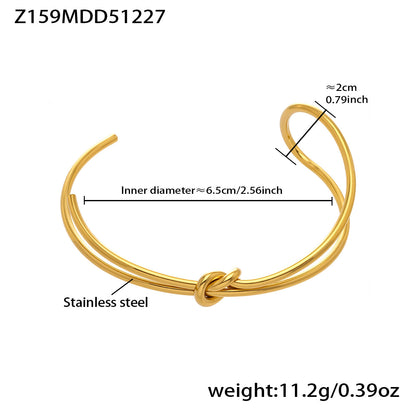 316L Stainless Steel 18K Gold PVD Interlocking Heart Hollow Geometric Bangle - Interlocking Heart, Hollow Design, Geometric, Minimalist, Modern Bangle Wholesale Stainless Steel Jewelry - Sensitive Skin Friendly - Detail 14