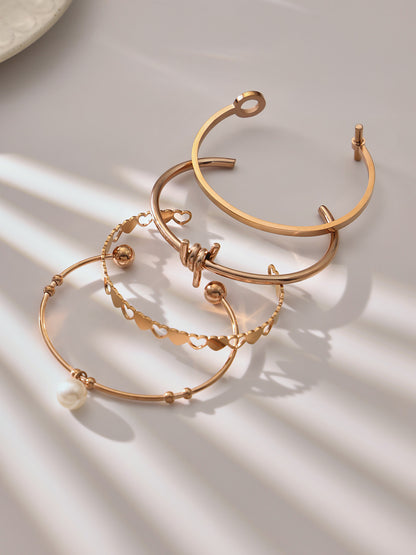 316L Stainless Steel 18K Gold PVD Interlocking Heart Hollow Geometric Bangle - Interlocking Heart, Hollow Design, Geometric, Minimalist, Modern Bangle Wholesale Stainless Steel Jewelry - Sensitive Skin Friendly - Detail 6