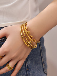 316L Stainless Steel 18K Gold PVD Interlocking Heart Hollow Geometric Bangle - Interlocking Heart, Hollow Design, Geometric, Minimalist, Modern Bangle Wholesale Stainless Steel Jewelry - Sensitive Skin Friendly - Detail 9