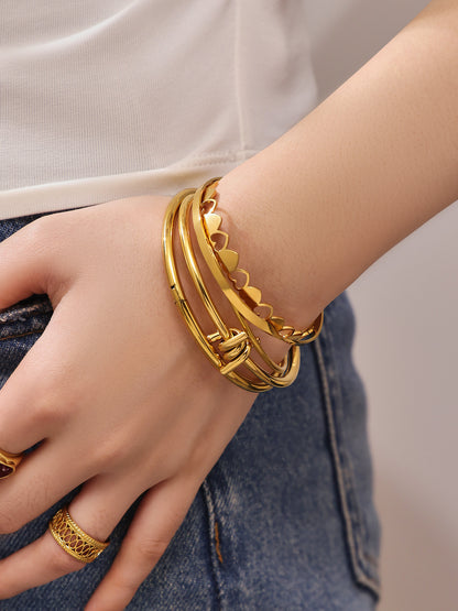 316L Stainless Steel 18K Gold PVD Interlocking Heart Hollow Geometric Bangle - Interlocking Heart, Hollow Design, Geometric, Minimalist, Modern Bangle Wholesale Stainless Steel Jewelry - Sensitive Skin Friendly - Detail 9