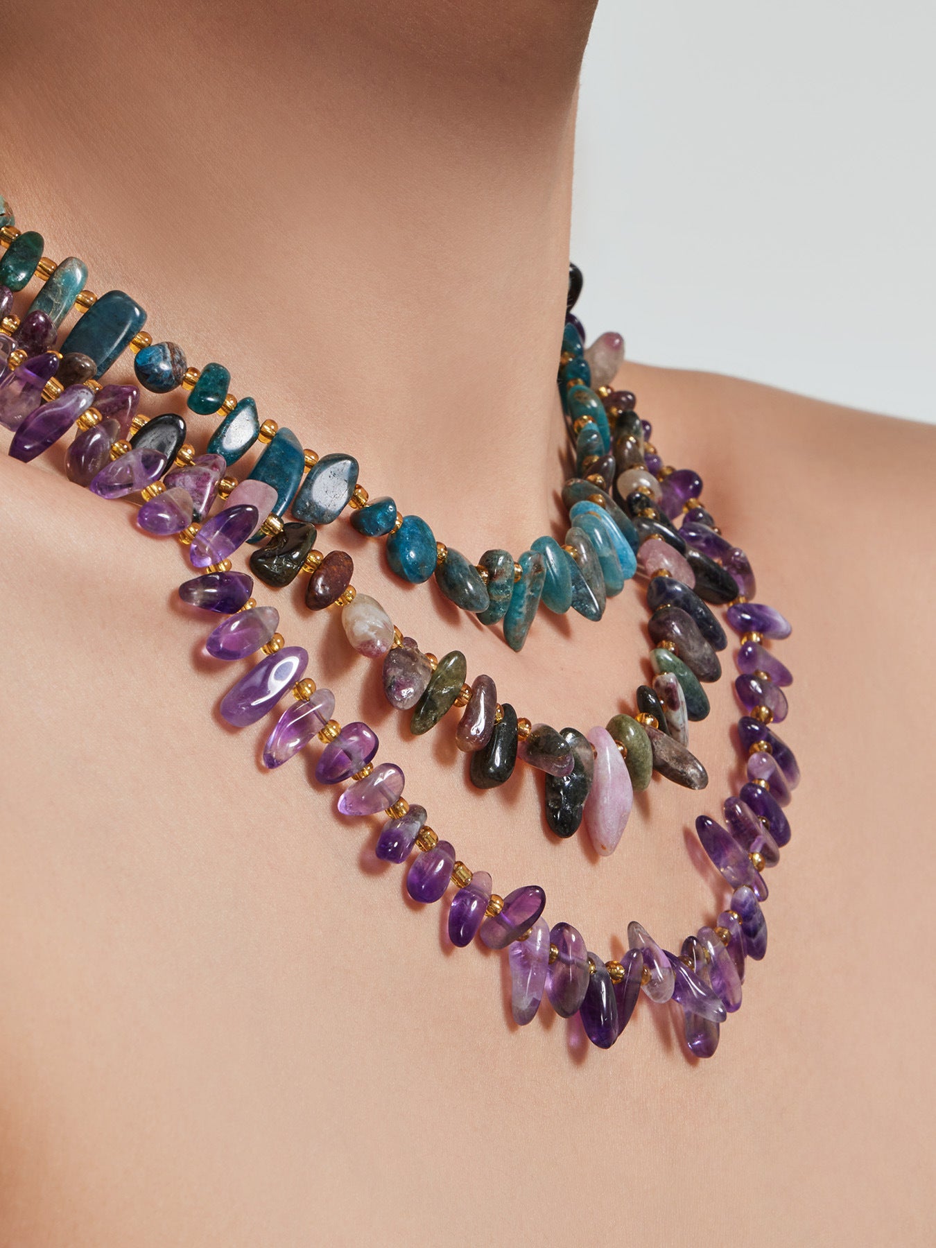 316L Stainless Steel 18K Gold PVD Irregular Beaded Natural Stone Necklace - Irregular Beaded, Natural Stone, Amethyst, Mixed Stone, Choker Necklace Wholesale Stainless Steel Jewelry - Sensitive Skin Friendly - Detail 11