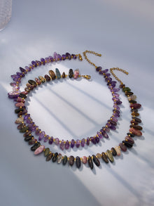 316L Stainless Steel 18K Gold PVD Irregular Beaded Natural Stone Necklace - Irregular Beaded, Natural Stone, Amethyst, Mixed Stone, Choker Necklace Wholesale Stainless Steel Jewelry - Sensitive Skin Friendly - Detail 2
