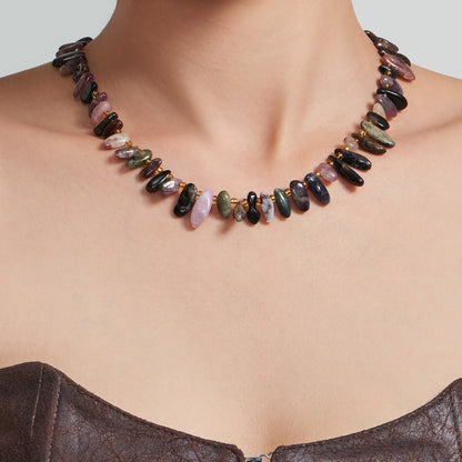 316L Stainless Steel 18K Gold PVD Irregular Beaded Natural Stone Necklace - Irregular Beaded, Natural Stone, Amethyst, Mixed Stone, Choker Necklace Wholesale Stainless Steel Jewelry - Sensitive Skin Friendly - Detail 5