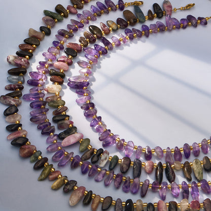 316L Stainless Steel 18K Gold PVD Irregular Beaded Natural Stone Necklace - Irregular Beaded, Natural Stone, Amethyst, Mixed Stone, Choker Necklace Wholesale Stainless Steel Jewelry - Sensitive Skin Friendly - Detail 6