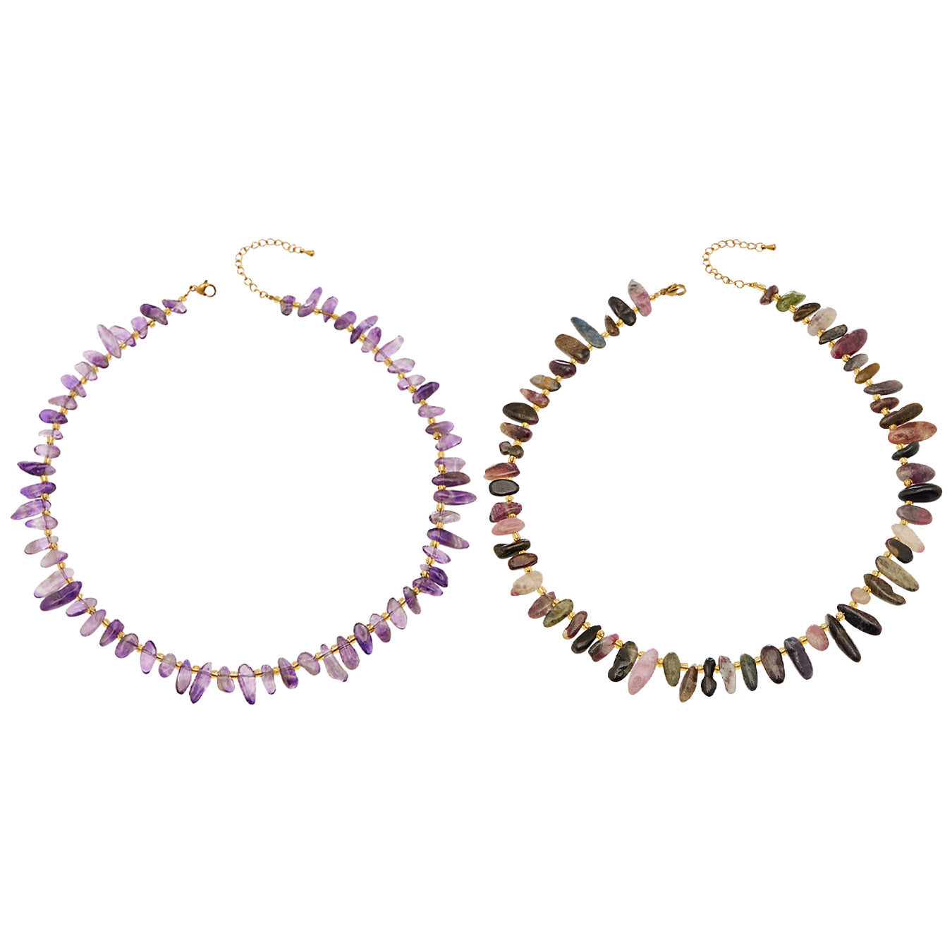 316L Stainless Steel 18K Gold PVD Irregular Beaded Natural Stone Necklace - Irregular Beaded, Natural Stone, Amethyst, Mixed Stone, Choker Necklace Wholesale Stainless Steel Jewelry - Sensitive Skin Friendly - Detail 7