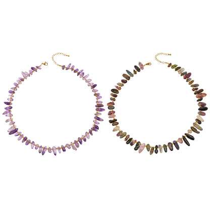 316L Stainless Steel 18K Gold PVD Irregular Beaded Natural Stone Necklace - Irregular Beaded, Natural Stone, Amethyst, Mixed Stone, Choker Necklace Wholesale Stainless Steel Jewelry - Sensitive Skin Friendly - Detail 7