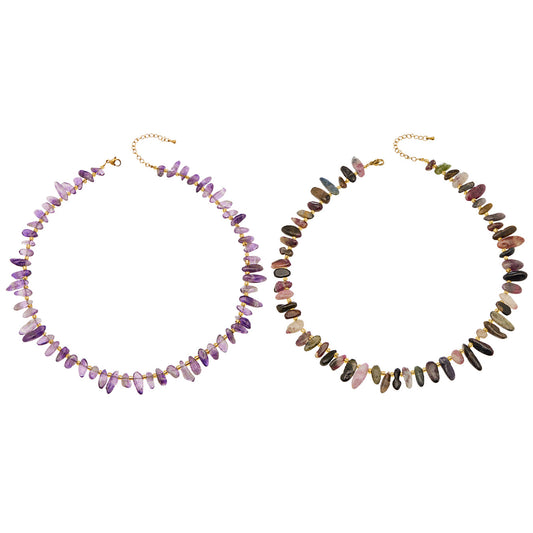 316L Stainless Steel 18K Gold PVD Irregular Beaded Natural Stone Necklace - Irregular Beaded, Natural Stone, Amethyst, Mixed Stone, Choker Necklace Wholesale Stainless Steel Jewelry - Sensitive Skin Friendly - Detail 7