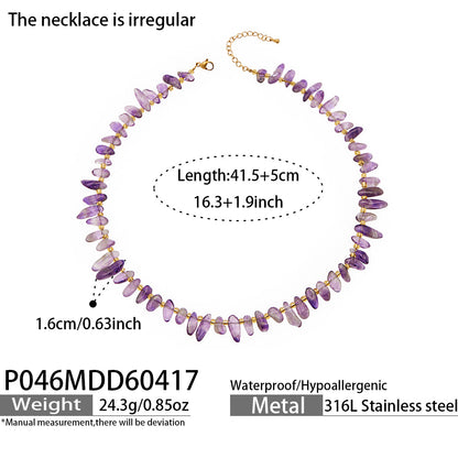 316L Stainless Steel 18K Gold PVD Irregular Beaded Natural Stone Necklace - Irregular Beaded, Natural Stone, Amethyst, Mixed Stone, Choker Necklace Wholesale Stainless Steel Jewelry - Sensitive Skin Friendly - Detail 8
