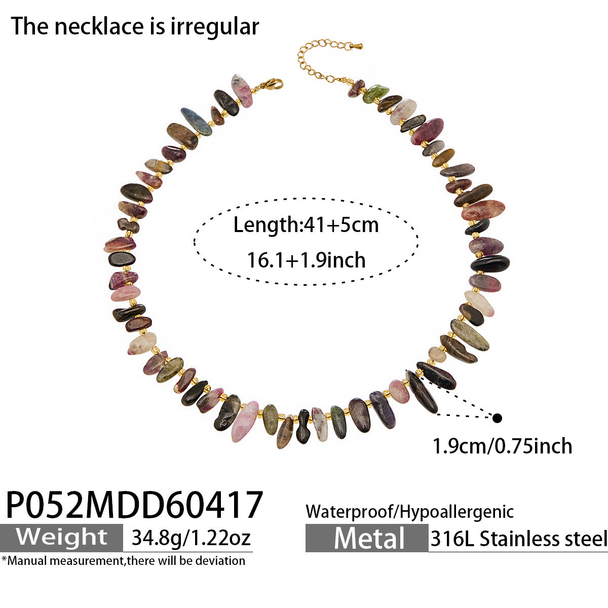 316L Stainless Steel 18K Gold PVD Irregular Beaded Natural Stone Necklace - Irregular Beaded, Natural Stone, Amethyst, Mixed Stone, Choker Necklace Wholesale Stainless Steel Jewelry - Sensitive Skin Friendly - Detail 9
