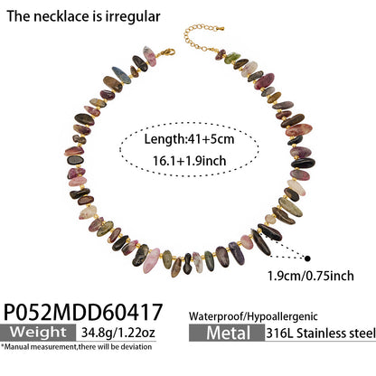 316L Stainless Steel 18K Gold PVD Irregular Beaded Natural Stone Necklace - Irregular Beaded, Natural Stone, Amethyst, Mixed Stone, Choker Necklace Wholesale Stainless Steel Jewelry - Sensitive Skin Friendly - Detail 9
